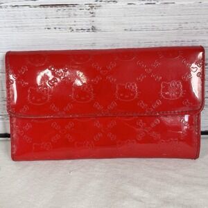 Hello Kitty Y2K Red Patent Leather TriFold Long Wallet Embossed Coin Card Zip